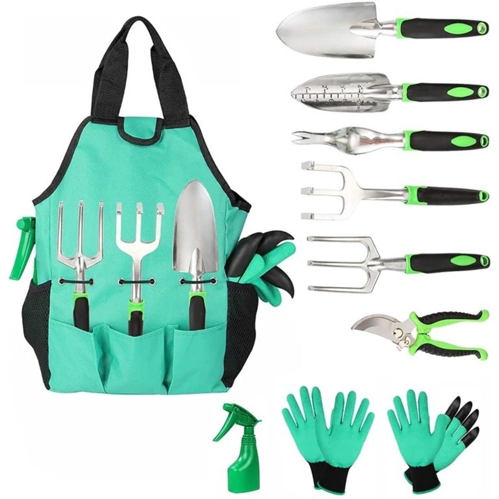 Aladom Garden Tools Set 10 Pieces, Gardening Kit with Heavy Duty Aluminum